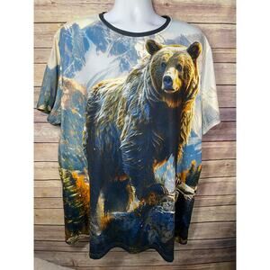 OUKU 3D Print Brown Bear T-Shirt | Men’s 3XL | Blue & White -26x31-